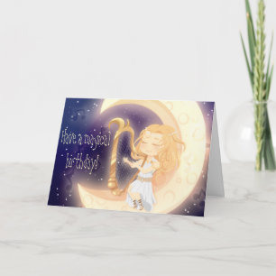 Tarjeta Chica lindo de Chibi que toca la arpa en el