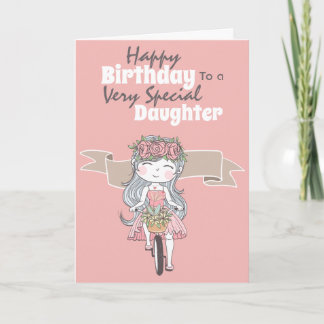 Tarjeta Chica lindo montando bicicleta Hija deseos de cump
