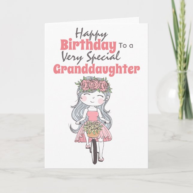 Tarjeta Chica lindo montando bicicleta nieta especial (Anverso)