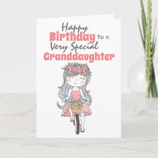 Tarjeta Chica lindo montando bicicleta nieta especial