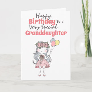 Tarjeta Chica lindo sosteniendo globos como nieta especial