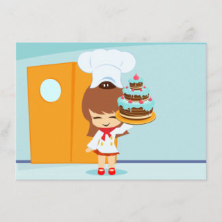 Tarjeta Chica lindo sostiene pastel de cumpleaños de choco
