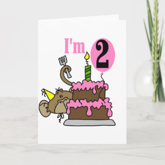 Tarjeta Chica Mono Tengo 2 camisetas de cumpleaños