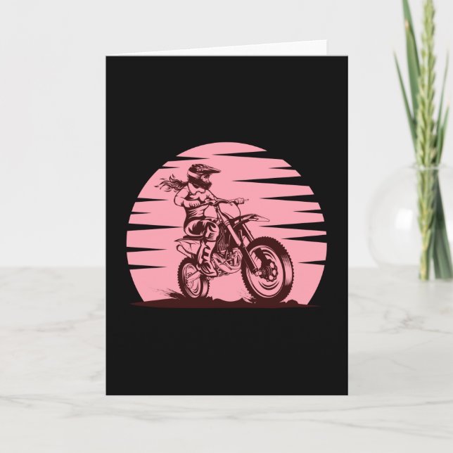 Tarjeta Chica Motocross Retro Vintage Rosa (Anverso)