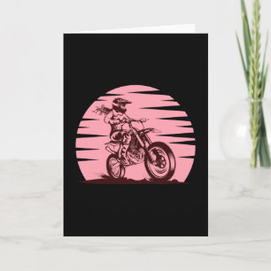 Tarjeta Chica Motocross Retro Vintage Rosa