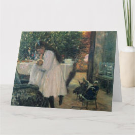 Tarjeta Chica navideño de vacaciones y arte de cosecha inf