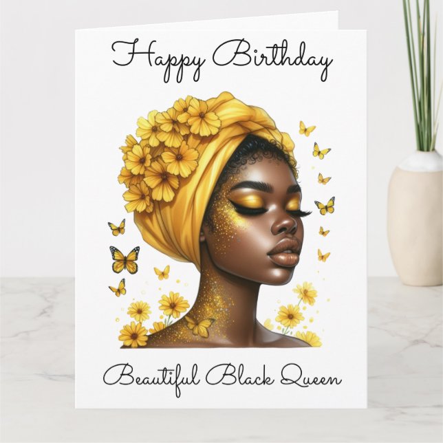 Tarjeta Chica negra cumpleaños mágico Sista Melanin mujer (Anverso)