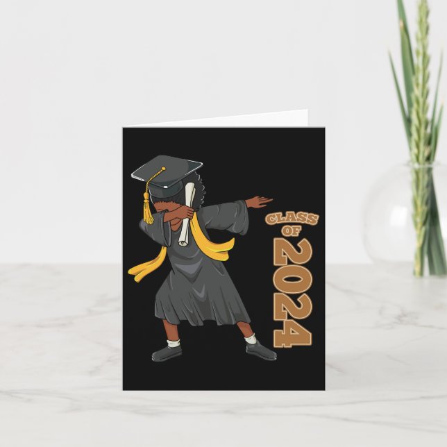 Tarjeta Chica negro africano de graduación 2024 Dabbing (Anverso)