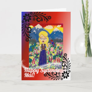 Tarjeta Chica noruego en Bunad