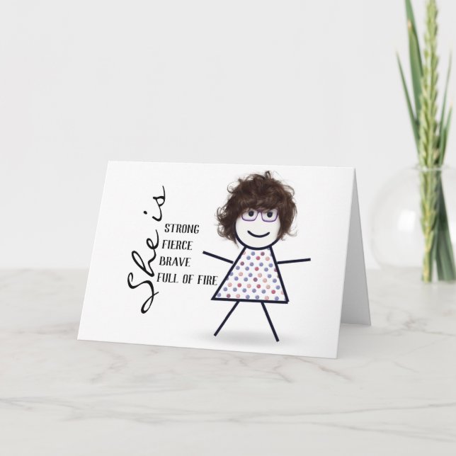 Tarjeta Chica Palito con Cabello para el Cumpleaños de Mam (Anverso)