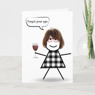 Tarjeta Chica Palito con Vino Tinto Cumpleaños Atrasado