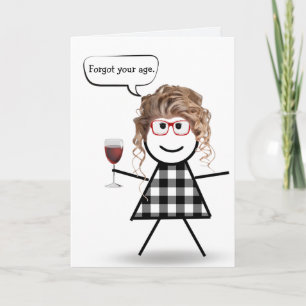 Tarjeta Chica Palito con Vino Tinto Cumpleaños Atrasado