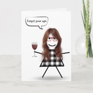 Tarjeta Chica Palito con Vino Tinto Cumpleaños Atrasado