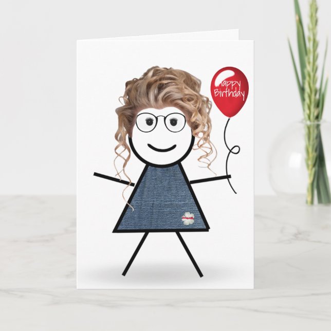 Tarjeta Chica Palito Cumpleaños con Globo Rojo (Anverso)