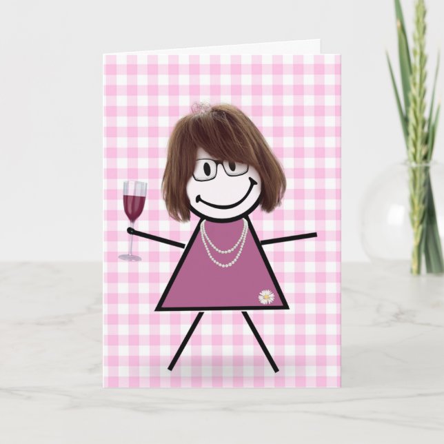 Tarjeta Chica Palito Cumpleaños Con Vino Tinto  (Anverso)