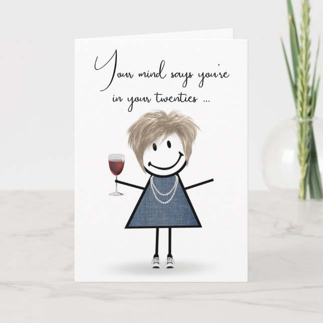 Tarjeta Chica Palito de Cumpleaños con Copa de Vino  (Anverso)