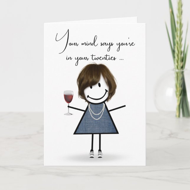 Tarjeta Chica Palito de Cumpleaños con Copa de Vino  (Anverso)