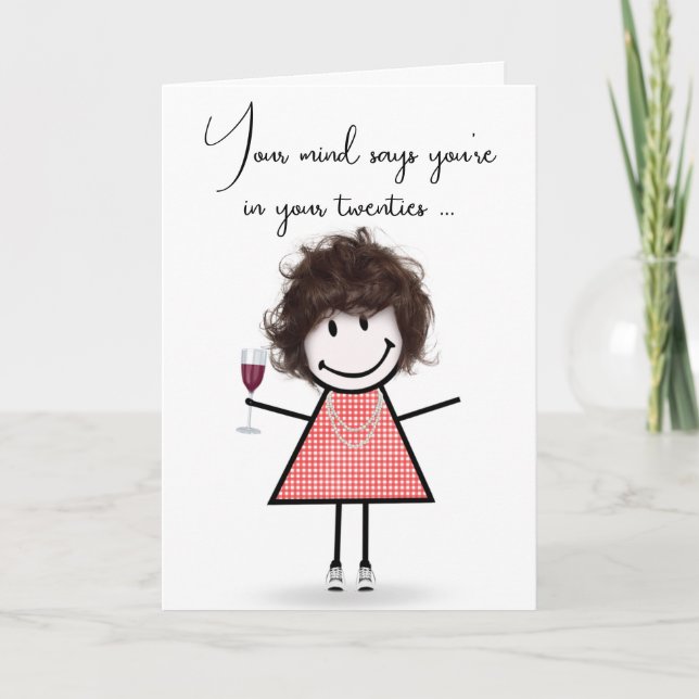 Tarjeta Chica palo de cumpleaños con copa de vino  (Anverso)