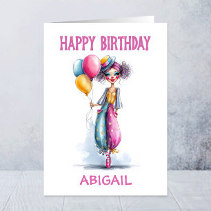 Tarjeta Chica Payaso Elegante Sosteniendo Globos Cumpleaño
