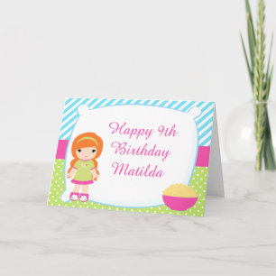 Tarjeta Chica pelirroja fiesta de pijamas cumpleaños