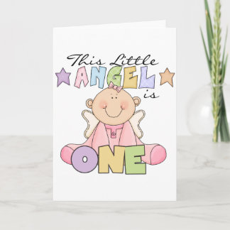 Tarjeta Chica Pequeño Ángel Primer Camisetas de Cumpleaños