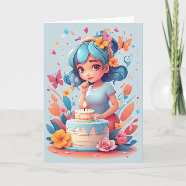 Tarjeta chica personalizado con torta de cumpleaños | Tarj (Anverso)
