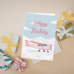 Tarjeta Chica Piloto Cumpleaños Avión Rosa Cessna Aviación