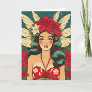 Tarjeta Chica Pin-Up Retro de Navidad Tropical de los 50