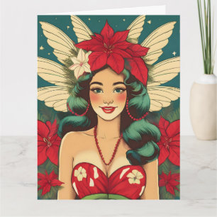 Tarjeta Chica Pin-Up Retro de Navidad Tropical de los 50