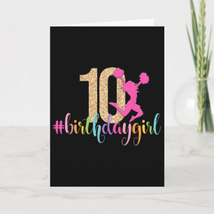 Tarjeta Chica porrista cumpleaños número 10 Arcoíris Porri
