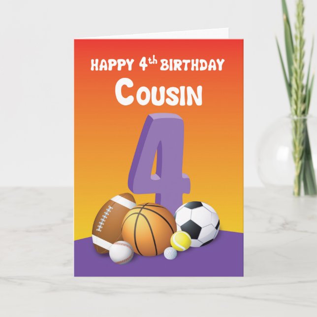 Tarjeta Chica primo 4ª Bolas Deportivas de Cumpleaños (Anverso)
