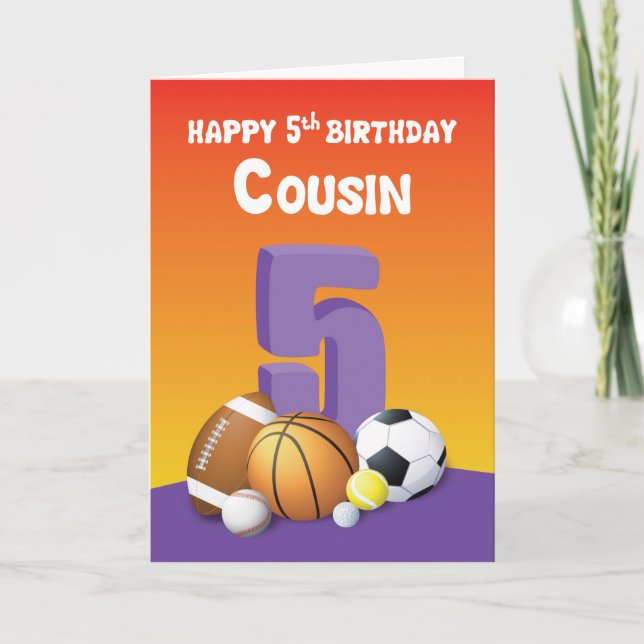 Tarjeta Chica primo 5ª Bolas Deportivas de Cumpleaños (Anverso)