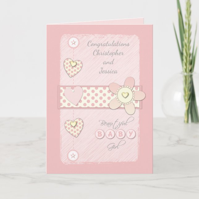 Tarjeta Chica Recién nacido Card felicitaciones rosas (Anverso)