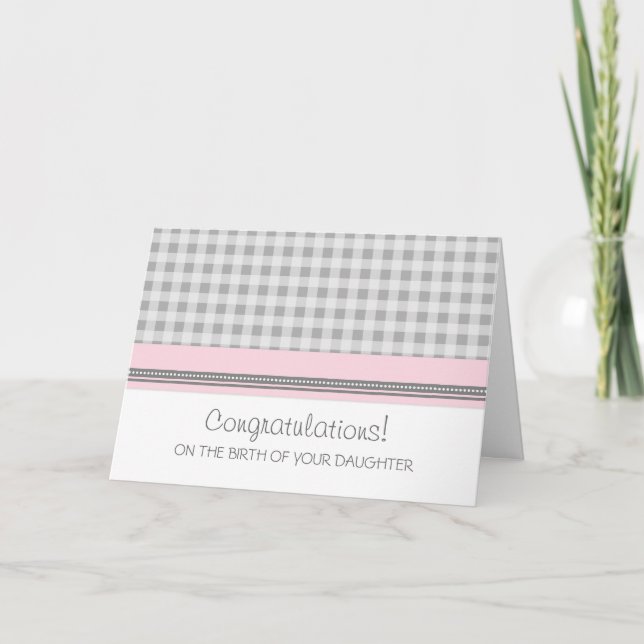 Tarjeta Chica Recién nacido de felicitaciones a Pink Gingh (Anverso)