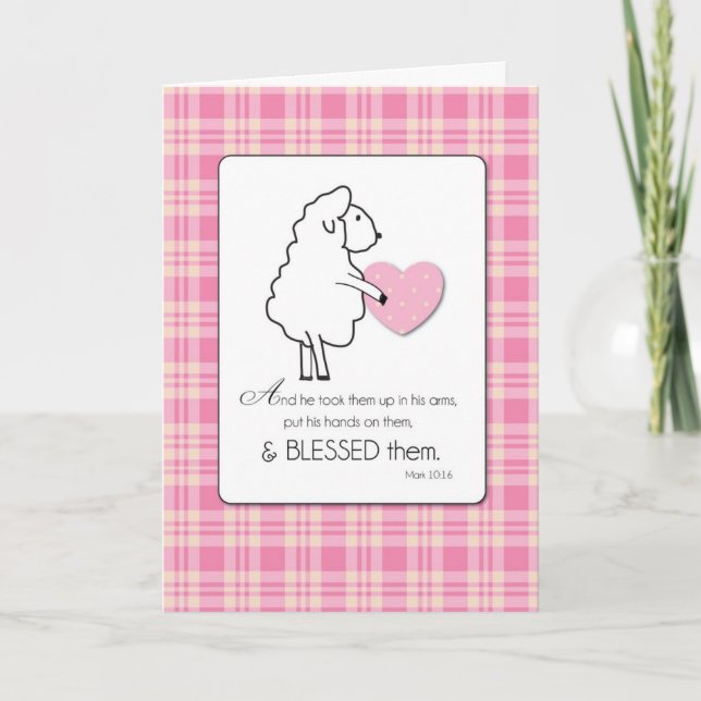 Tarjeta Chica recién nacido felicitaciones Cordero religio (Anverso)
