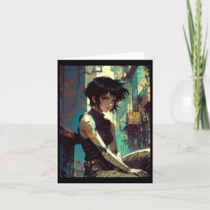 Tarjeta Chica Retro Anime Cyberpunk Guerrera Futuro Distóp