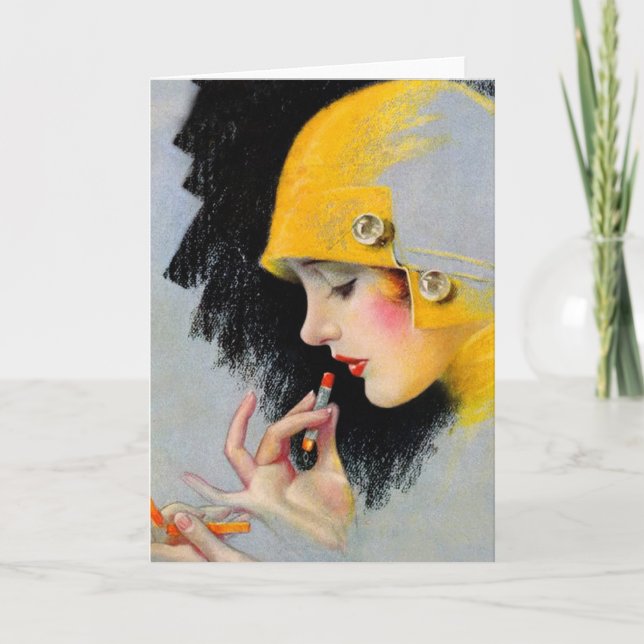 Tarjeta Chica retro del lápiz labial de las mujeres 20s (Anverso)