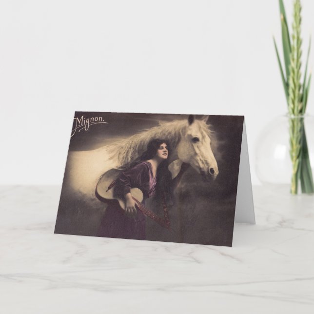 Tarjeta Chica romántico con el caballo y la guitarra (Anverso)