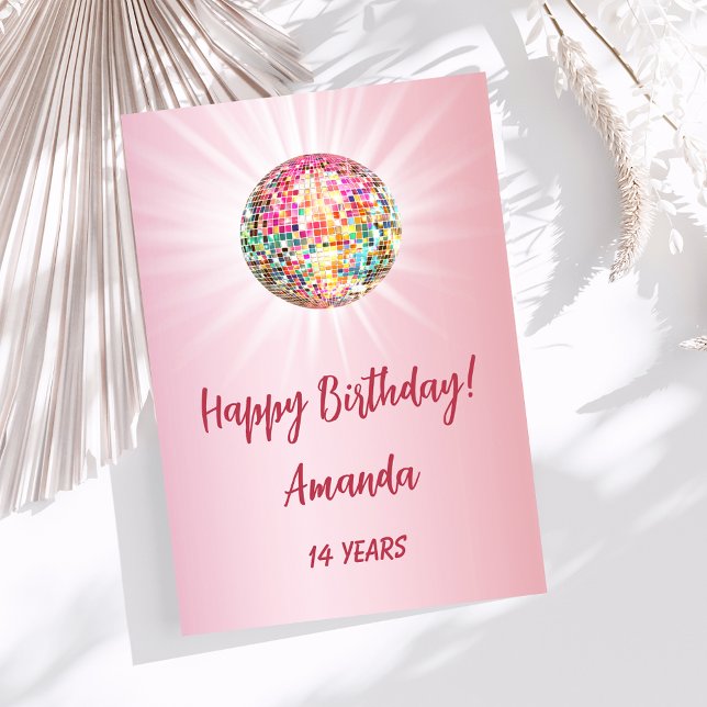 Tarjeta Chica rosa bola disco feliz cumpleaños (Subido por el creador)