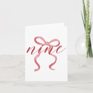 Tarjeta Chica Rosa Coquette Bow 9 Años Noveno Par de Cumpl