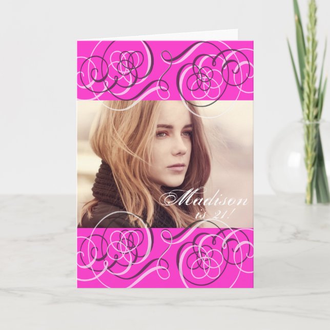 Tarjeta Chica rosado caliente 21ª foto Fiesta de cumpleaño (Anverso)