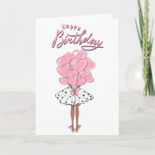 Tarjeta Chica rosado con globo cardíaco Cumpleaños