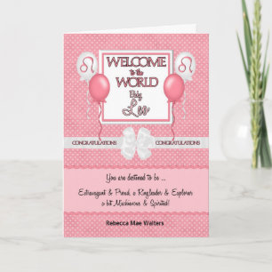 Tarjeta Chica rosado recién nacido Leo Felicitaciones