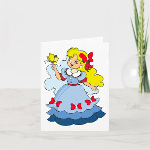Tarjeta Chica Rubia con Vestido de Princesa y Mariposa