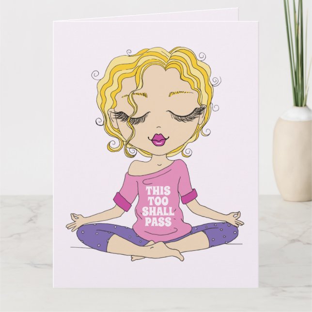 Tarjeta Chica rubio de yoga lindo, esto también pasará el  (Anverso)