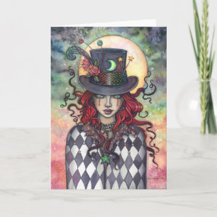 Tarjeta Chica Sombrerero Loco Arte de Fantasía Misteriosa