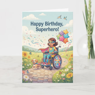Tarjeta Chica Superhéroe en Silla de Ruedas Mediados de Si