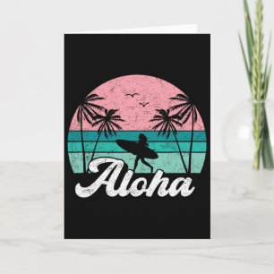 Tarjeta Chica surfista Aloha Hawái Surfing hawaiano vintag