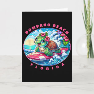 Tarjeta Chica Surfista Linda Tortuga Marina Playa Pompano 