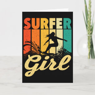 Tarjeta Chica Surfista - Olas Entrenador de Surf Amor por